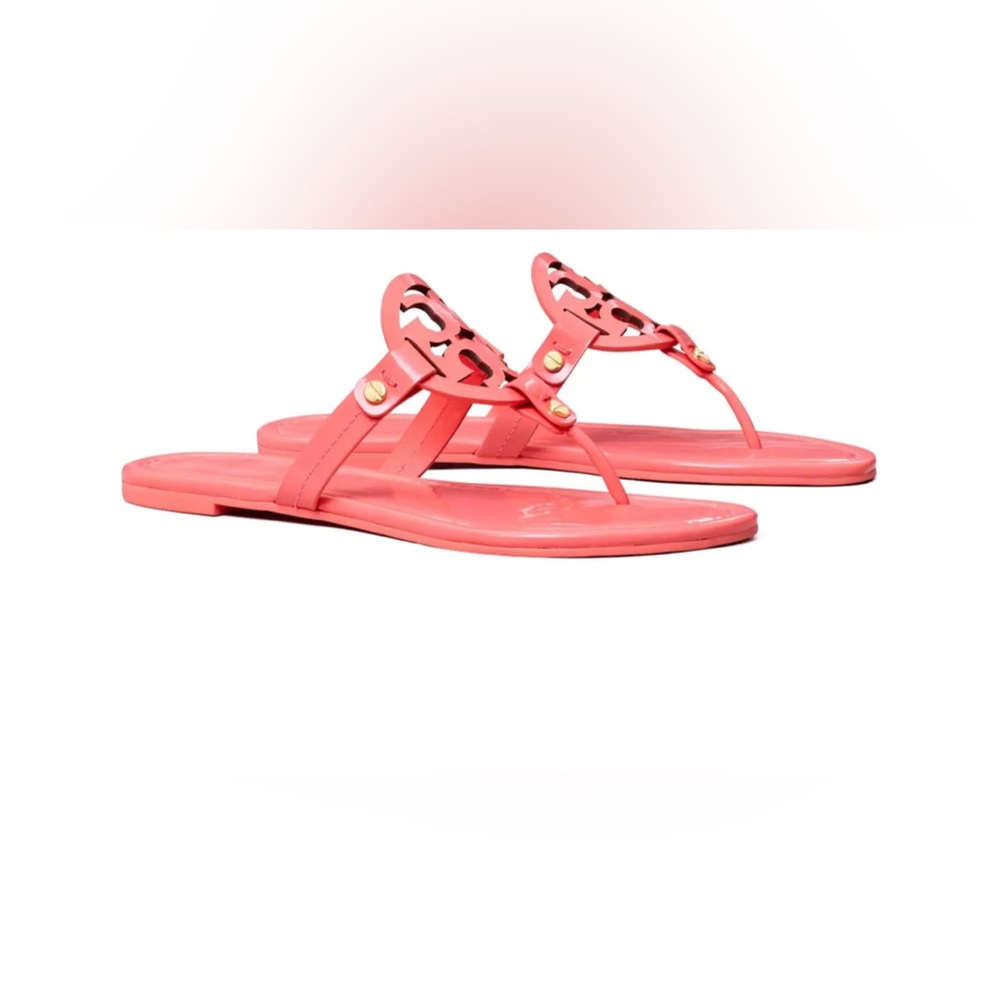 Tory Burch Miller Coral Pink Sandals with Gold Accents